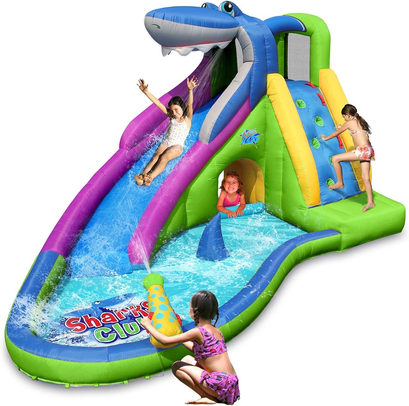 Inflatable shark water slide bounce house for kids backyard