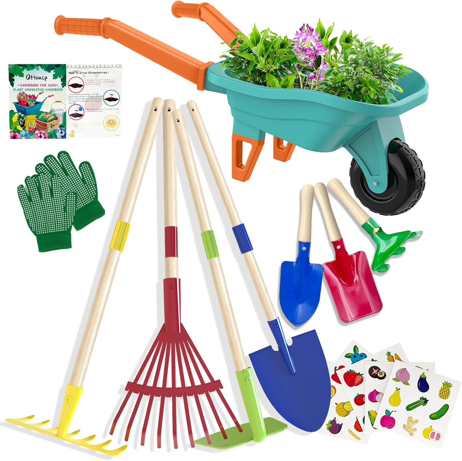 Kids garden tool set with wheelbarrow shovels and rakes